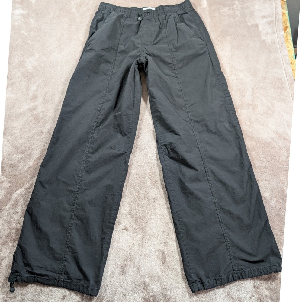 Zara Parachute Pants Women Size S Black Adjustable Bungee Wide Leg Streetwear